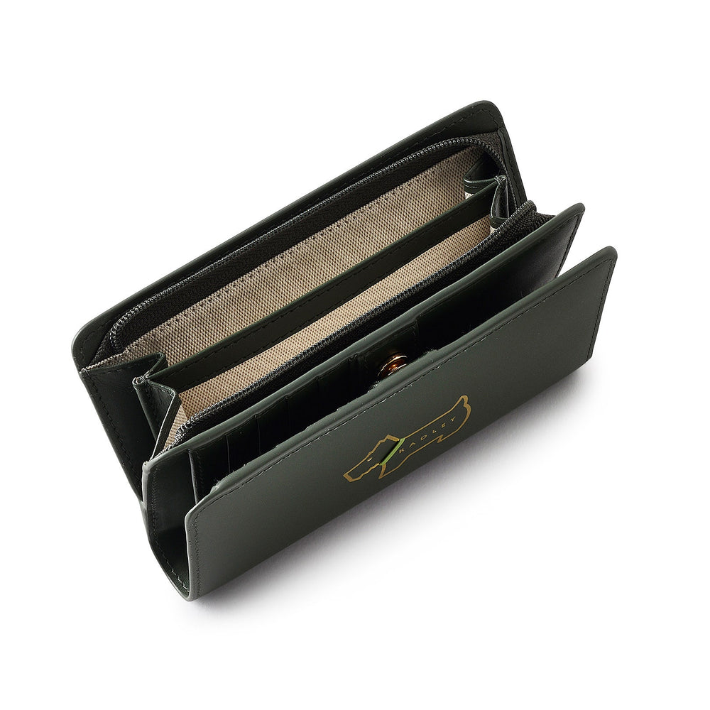 Heritage Dog Outline Leather Medium Bifold Wallet in Racing Green - S1948302