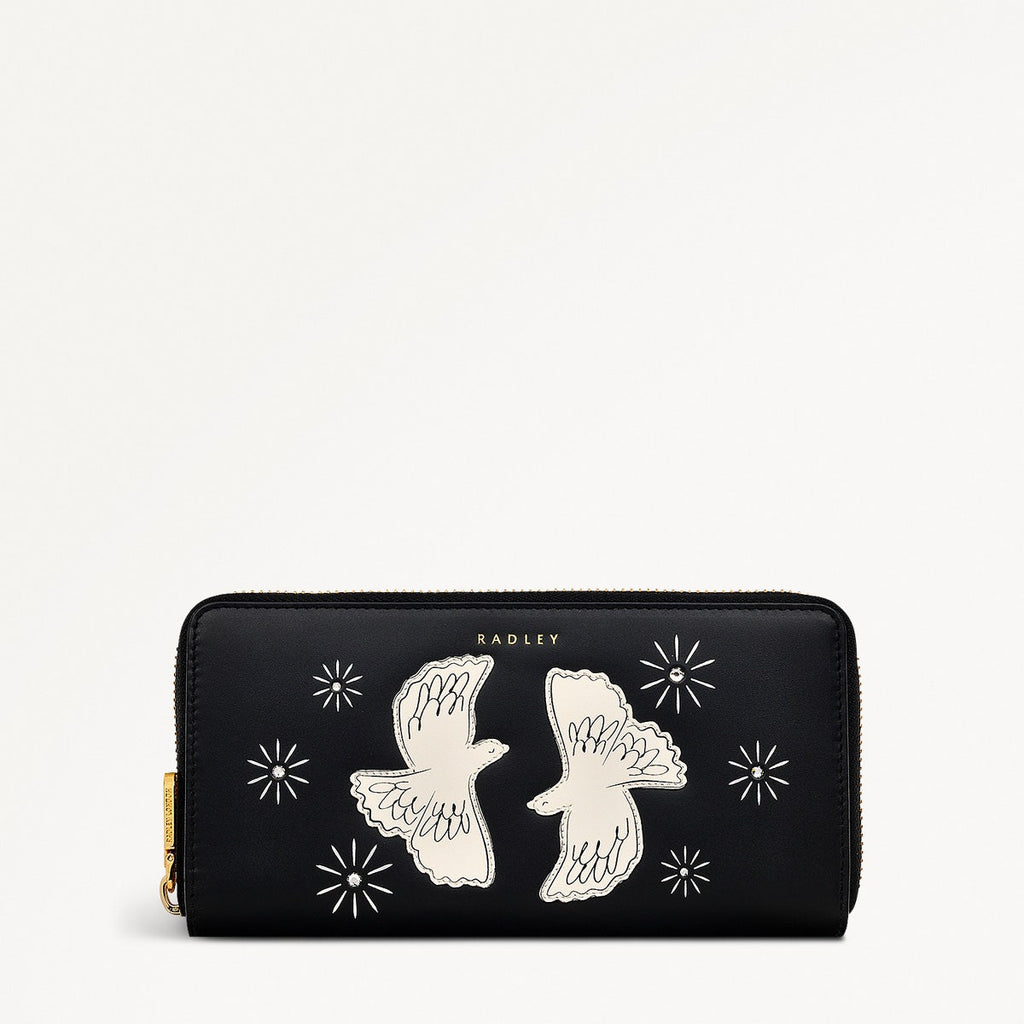 Two Turtle Doves Leather Large Zip Around Wallet in Black - S1971001