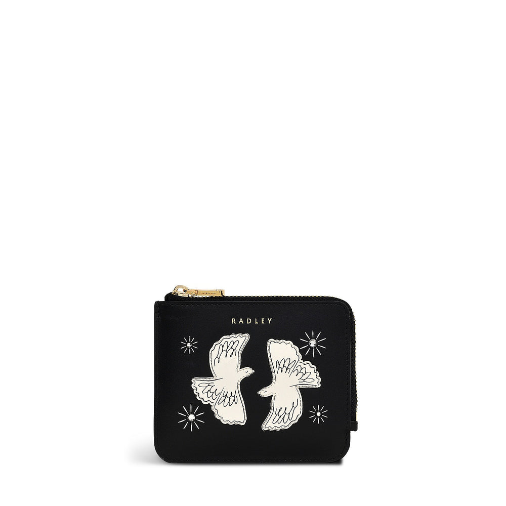 Two Turtle Doves Leather Medium Ziptop Cardholder in Black - S1973001