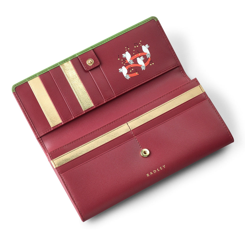 12 Days Of Christmas Leather Large Flapover Wallet in Cranberry - S1977604