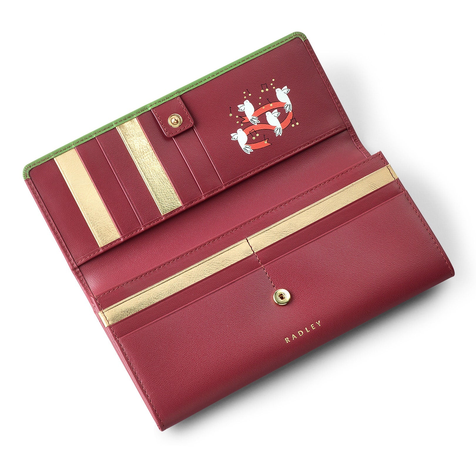 12 Days Of Christmas Leather Large Flapover Wallet in Cranberry - S1977604