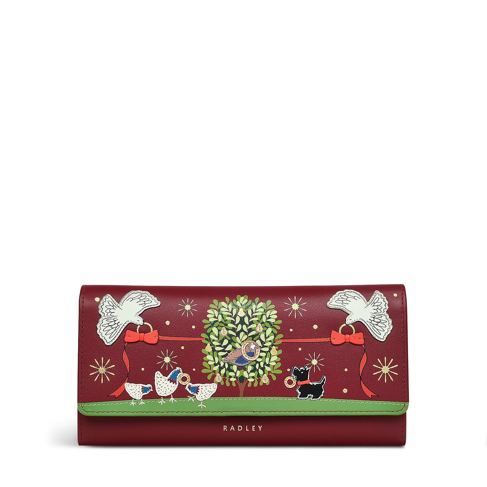 12 Days Of Christmas Leather Large Flapover Wallet in Cranberry - S1977604