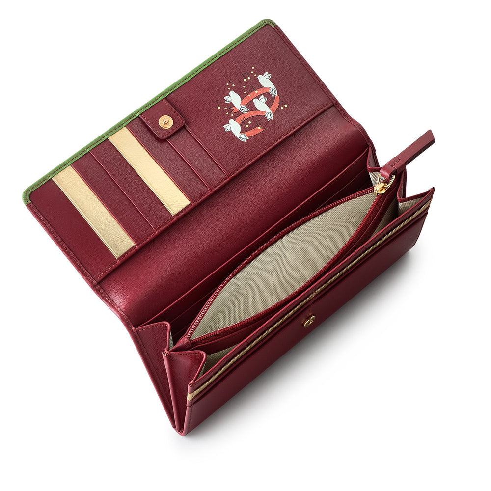 12 Days Of Christmas Leather Large Flapover Wallet in Cranberry - S1977604