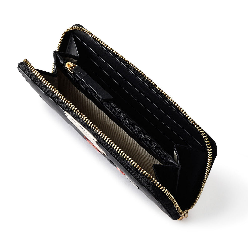 Toasting Marshmallow Leather Large Zip Around Wallet in Black - S1980001