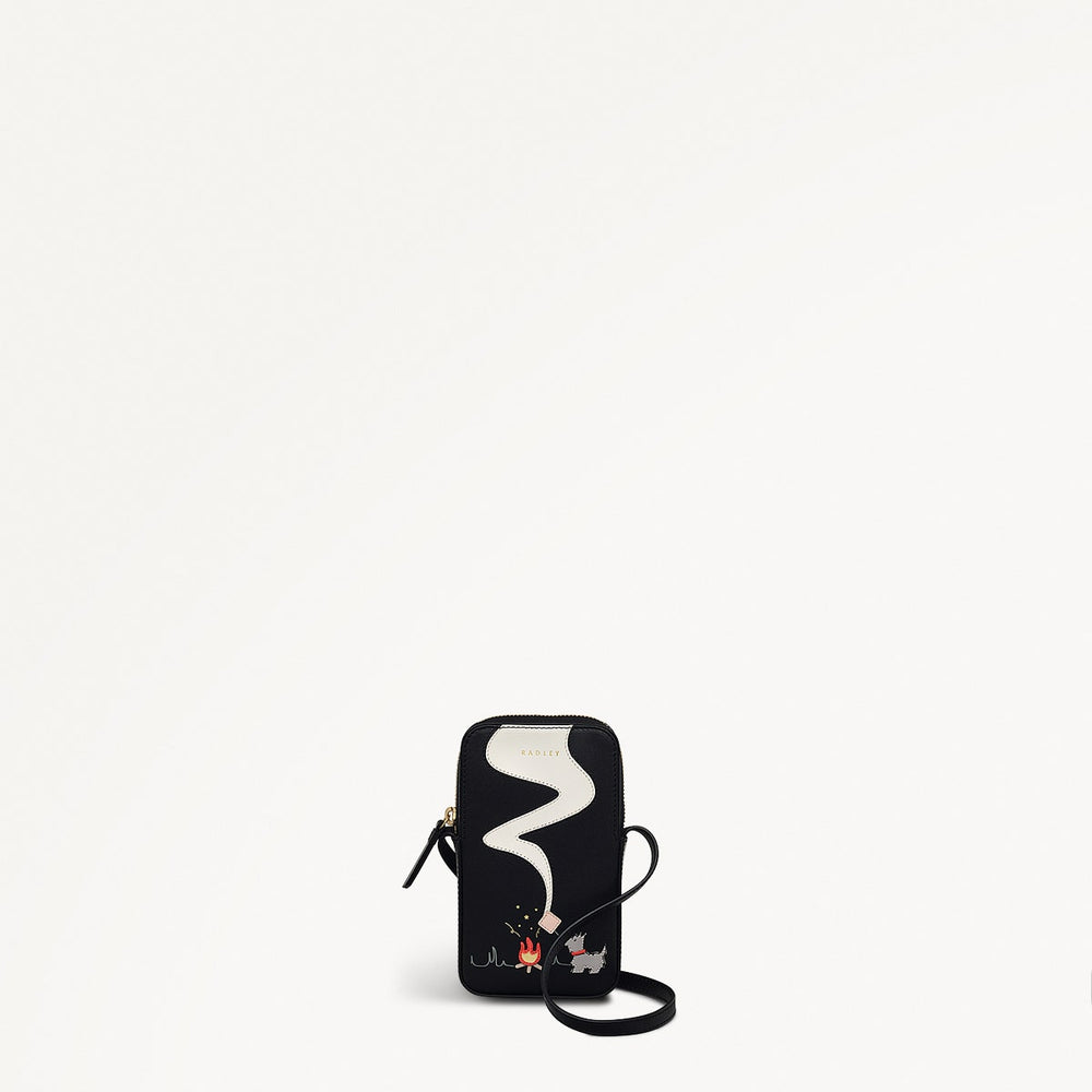 Toasting Marshmallow Leather Medium Zip Around Phone Crossbody in Black - S1985001