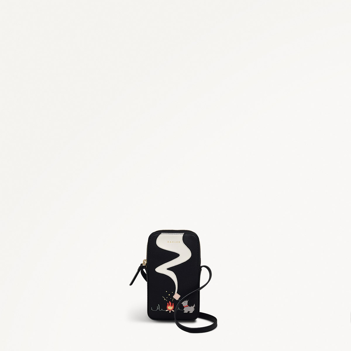 Toasting Marshmallow Leather Medium Zip Around Phone Crossbody in Black - S1985001