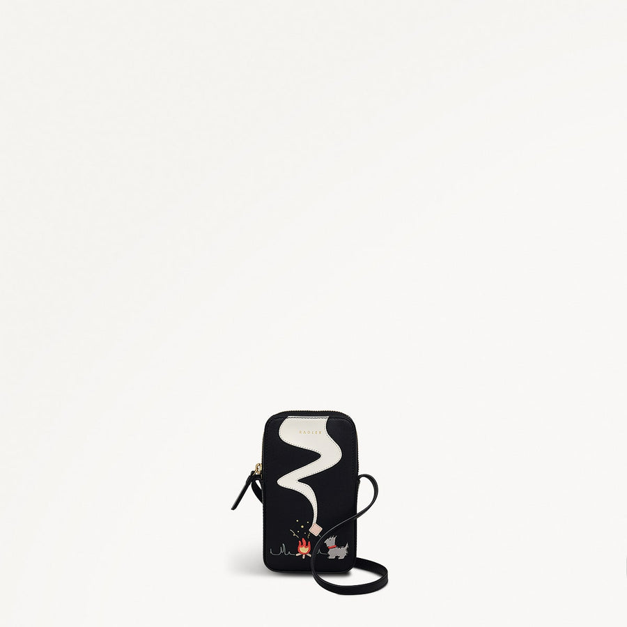Toasting Marshmallow Leather Medium Zip Around Phone Crossbody in Black - S1985001