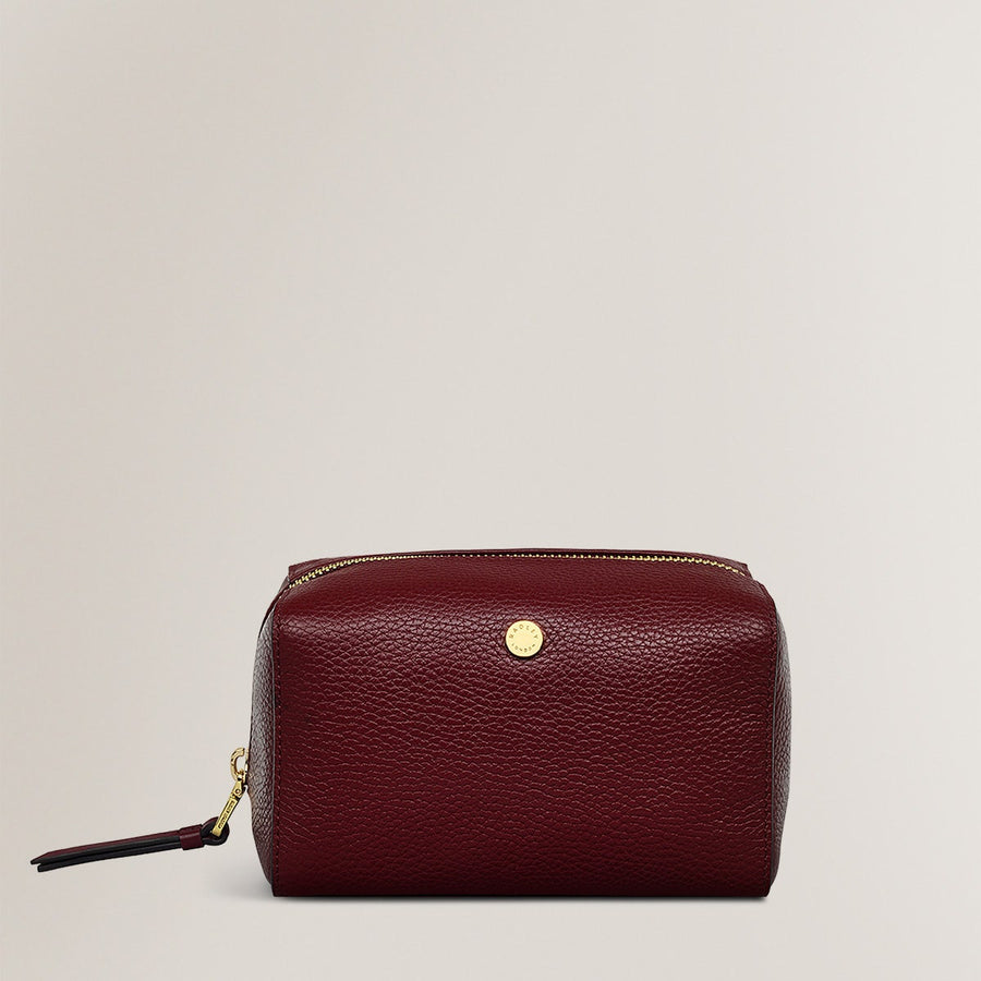 Eltham Mews Leather Medium Ziptop Pouch in Merlot - S2406603