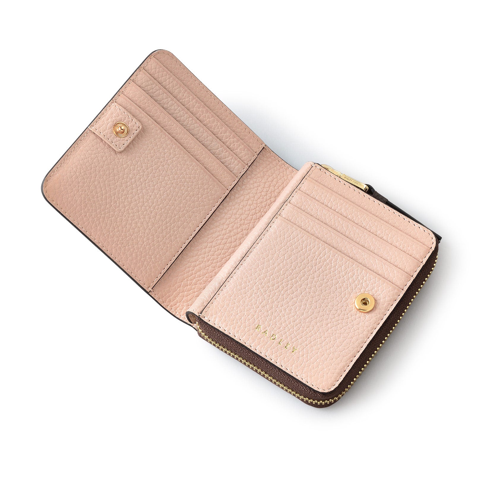 Berners Mews Leather Small Zip Around Wallet in Dark Oak - S2429209