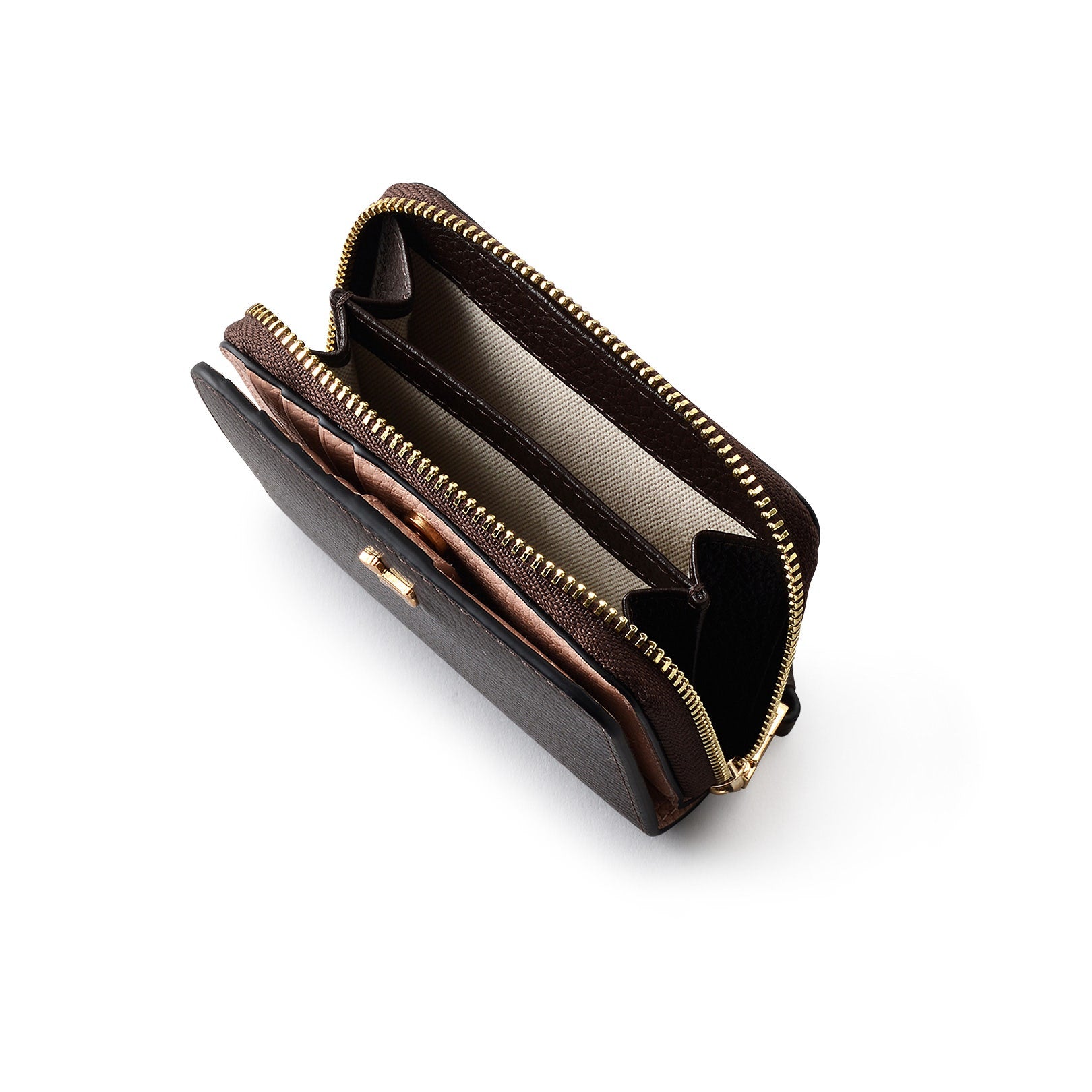 Berners Mews Leather Small Zip Around Wallet in Dark Oak - S2429209