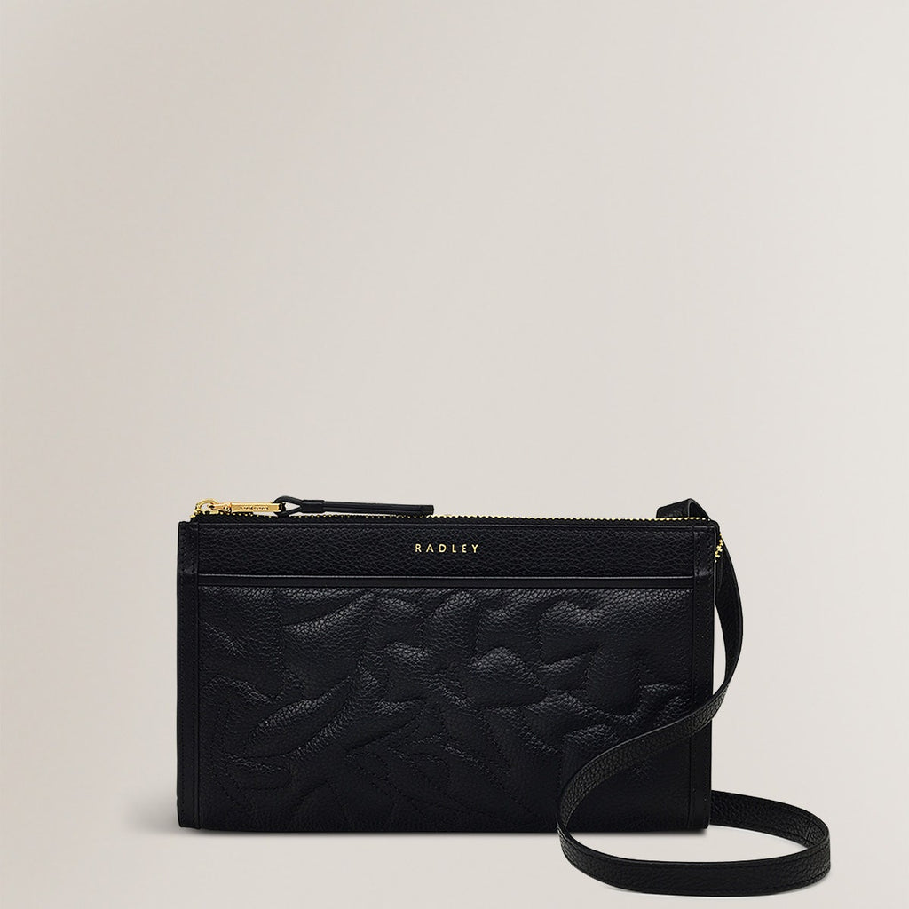 Floral Street Leather Large Phone Crossbody in Black - S2434001