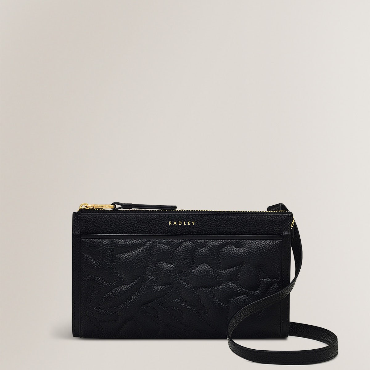 Floral Street Leather Large Phone Crossbody in Black - S2434001