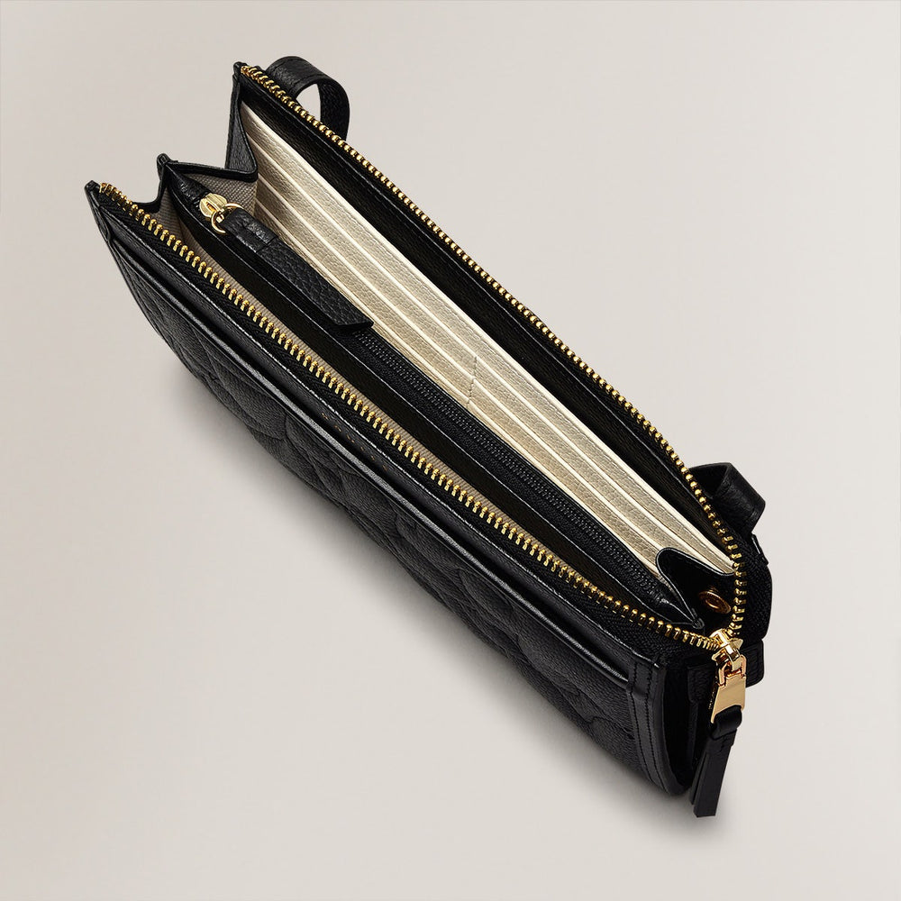 Floral Street Leather Large Phone Crossbody in Black - S2434001