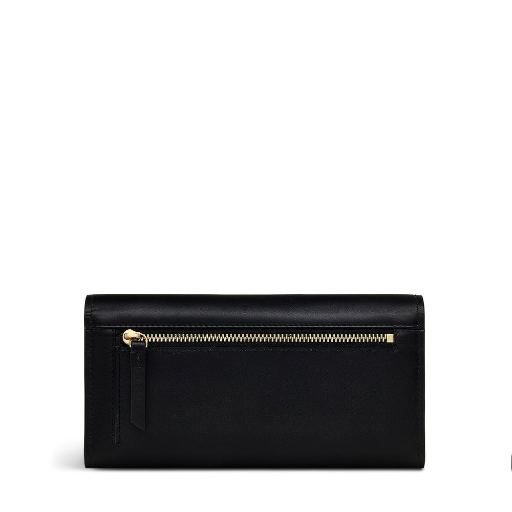 Linear Bloom Leather Large Flapover Wallet in Black - S2441001