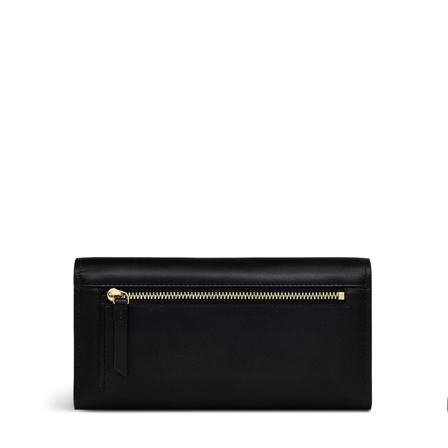 Linear Bloom Leather Large Flapover Wallet in Black - S2441001