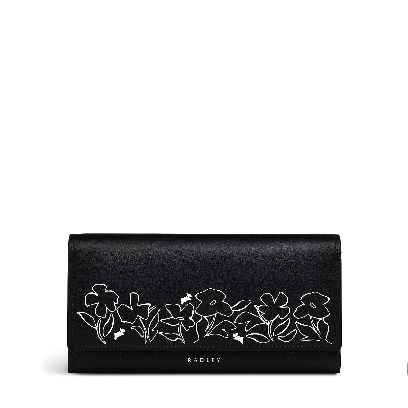 Linear Bloom Leather Large Flapover Wallet in Black - S2441001
