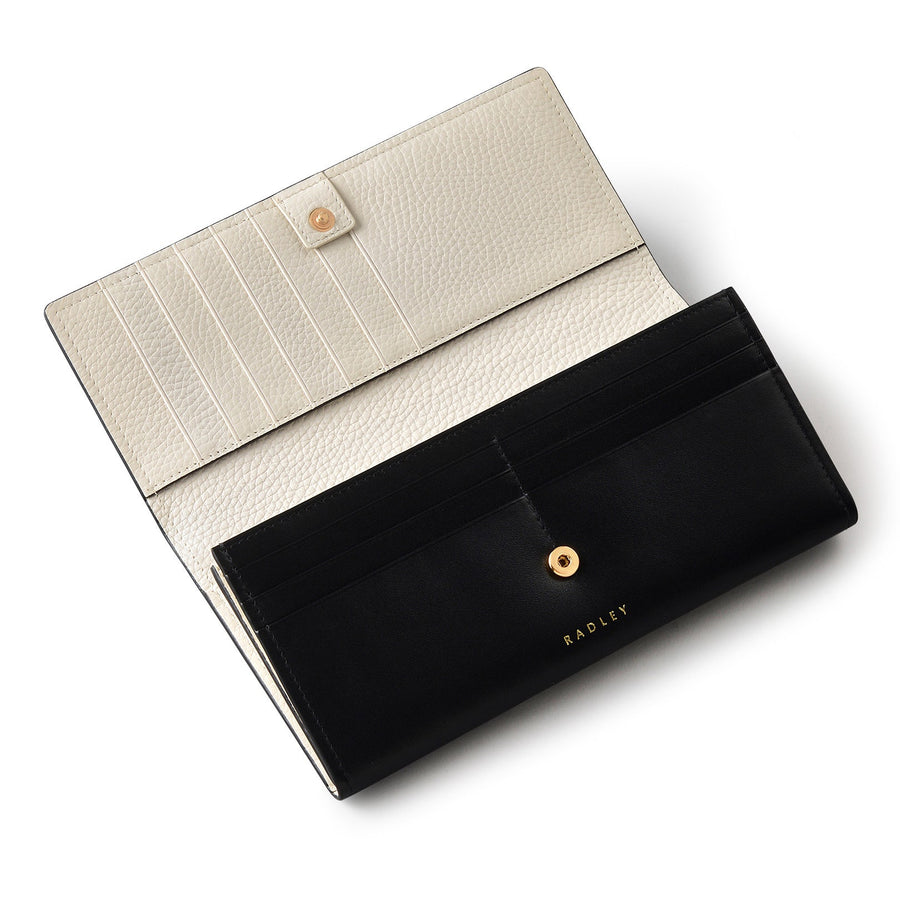 Linear Bloom Leather Large Flapover Wallet in Black - S2441001