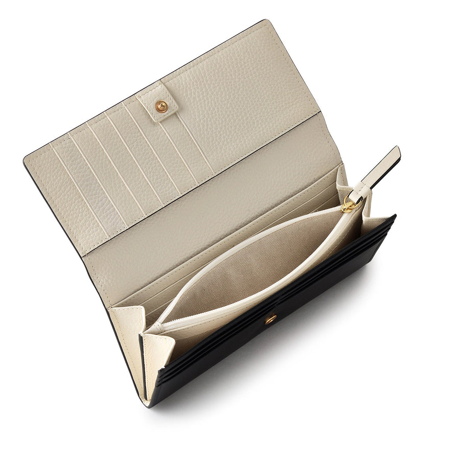 Linear Bloom Leather Large Flapover Wallet in Black - S2441001