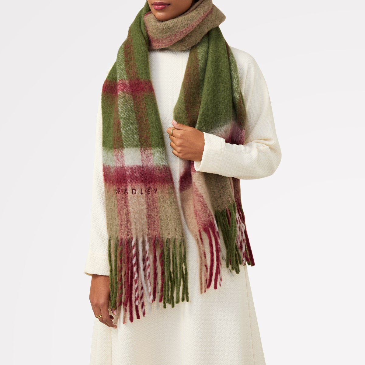 Fluffy Check Fabric Scarf in Pale Silt - S2517275