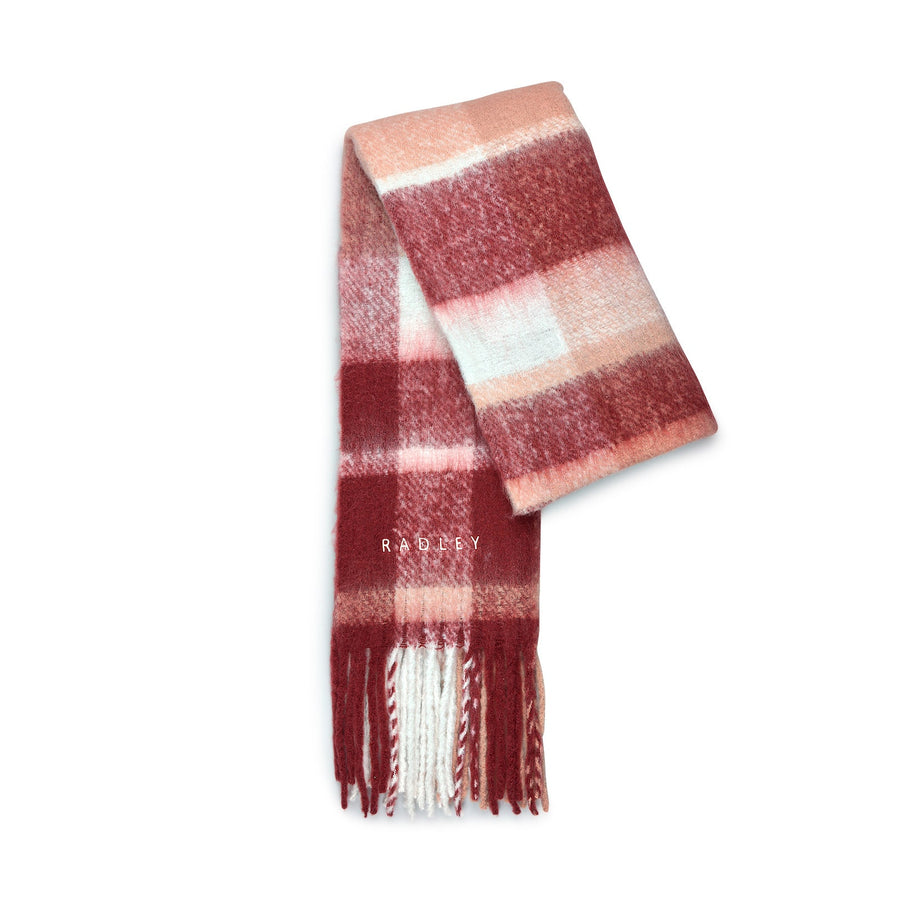 Fluffy Check Fabric Scarf in Cranberry - S2518604