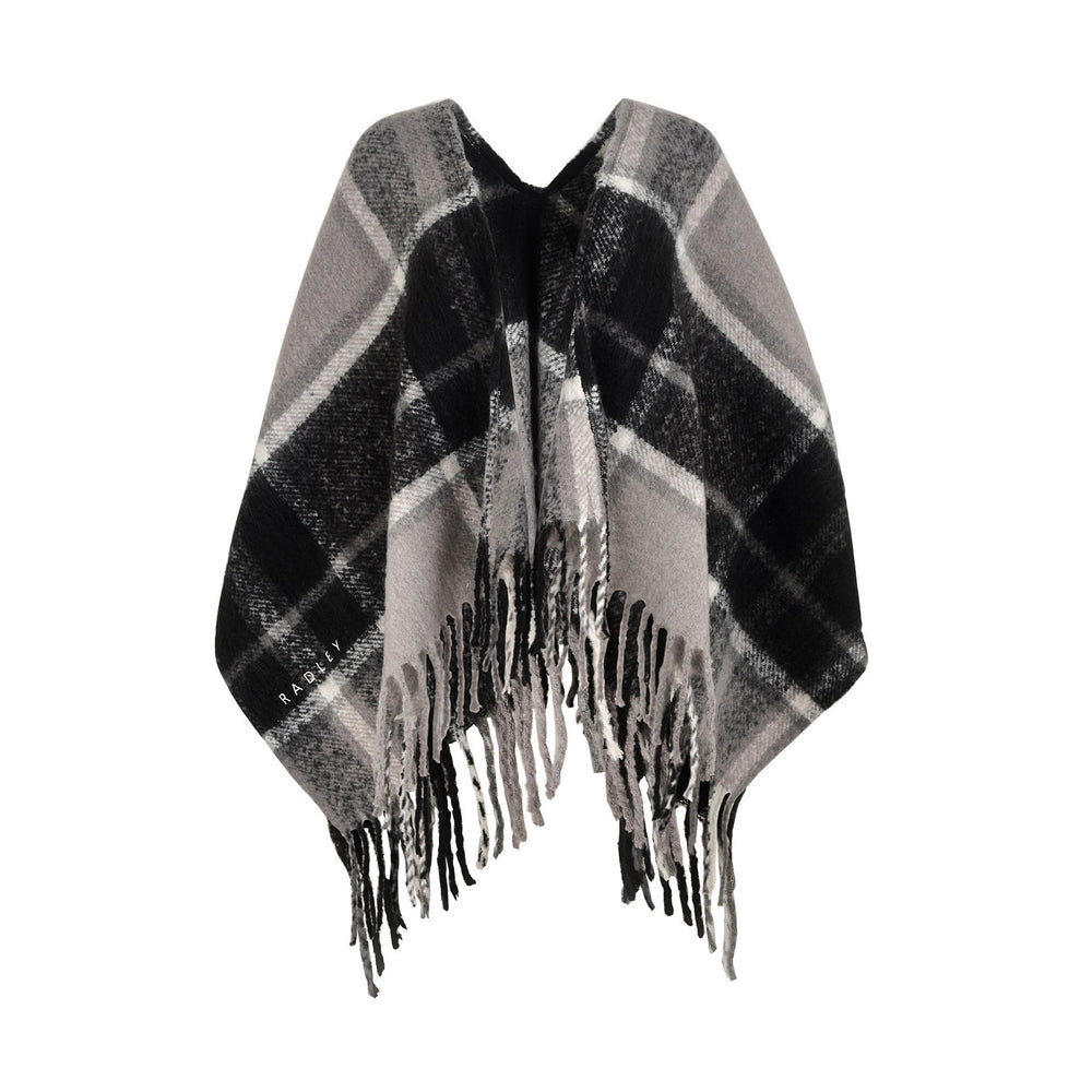 Fluffy Check Fabric Poncho in Black - S2519001