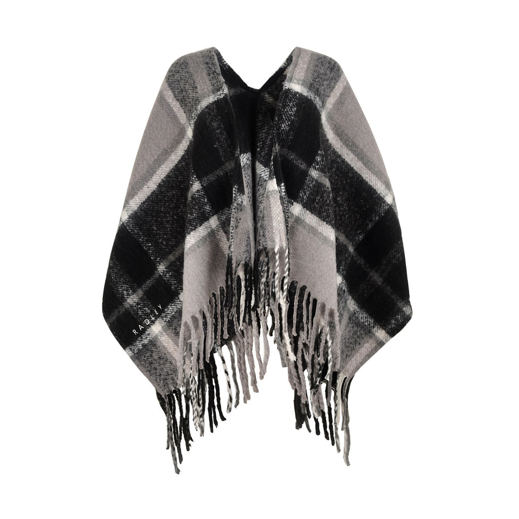 Fluffy Check Fabric Poncho in Black - S2519001
