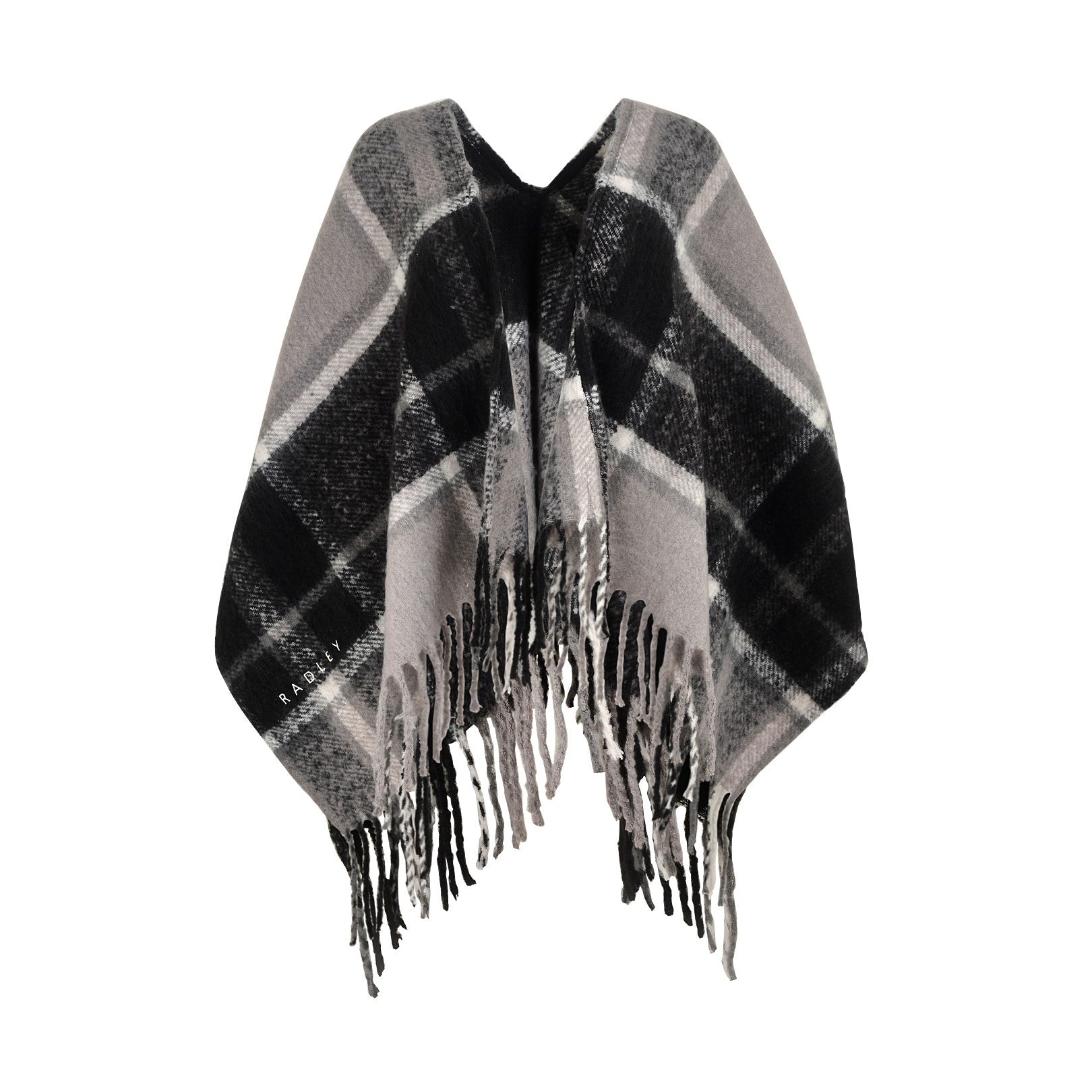 Fluffy Check Fabric Poncho in Black - S2519001