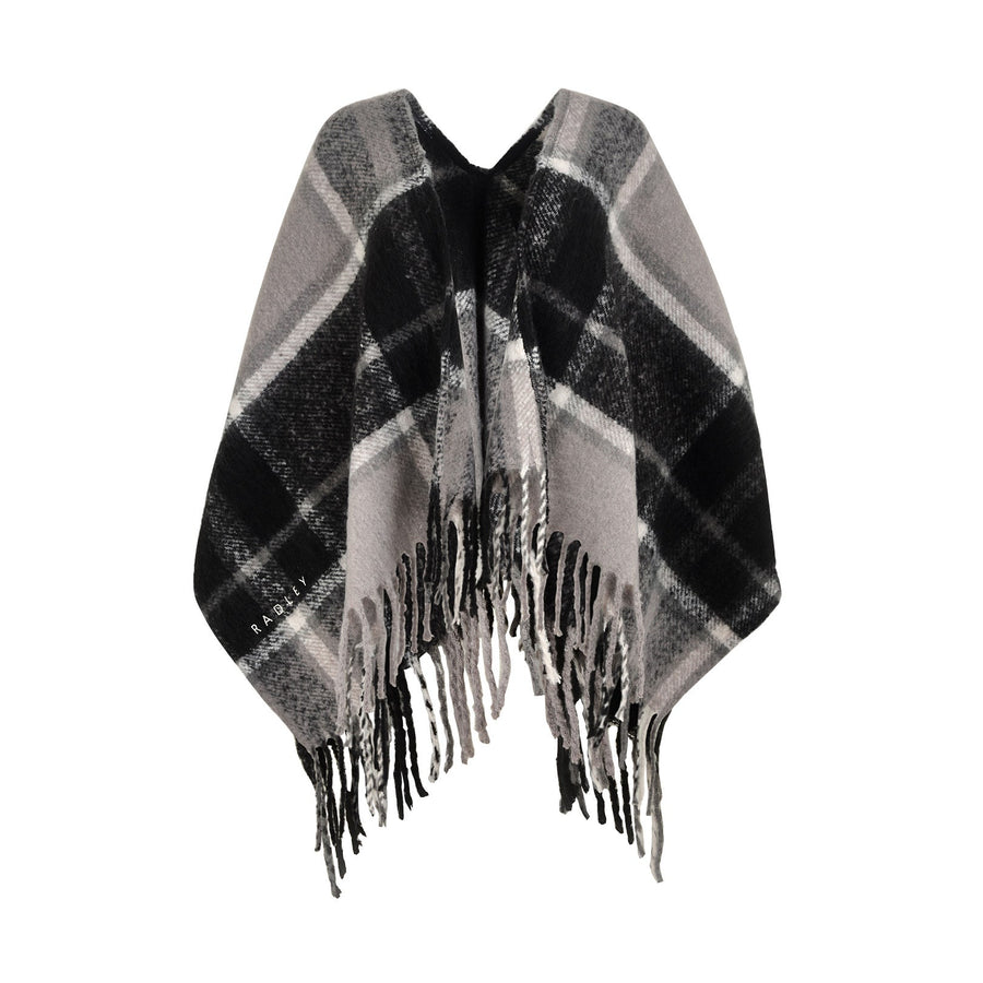 Fluffy Check Fabric Poncho in Black - S2519001