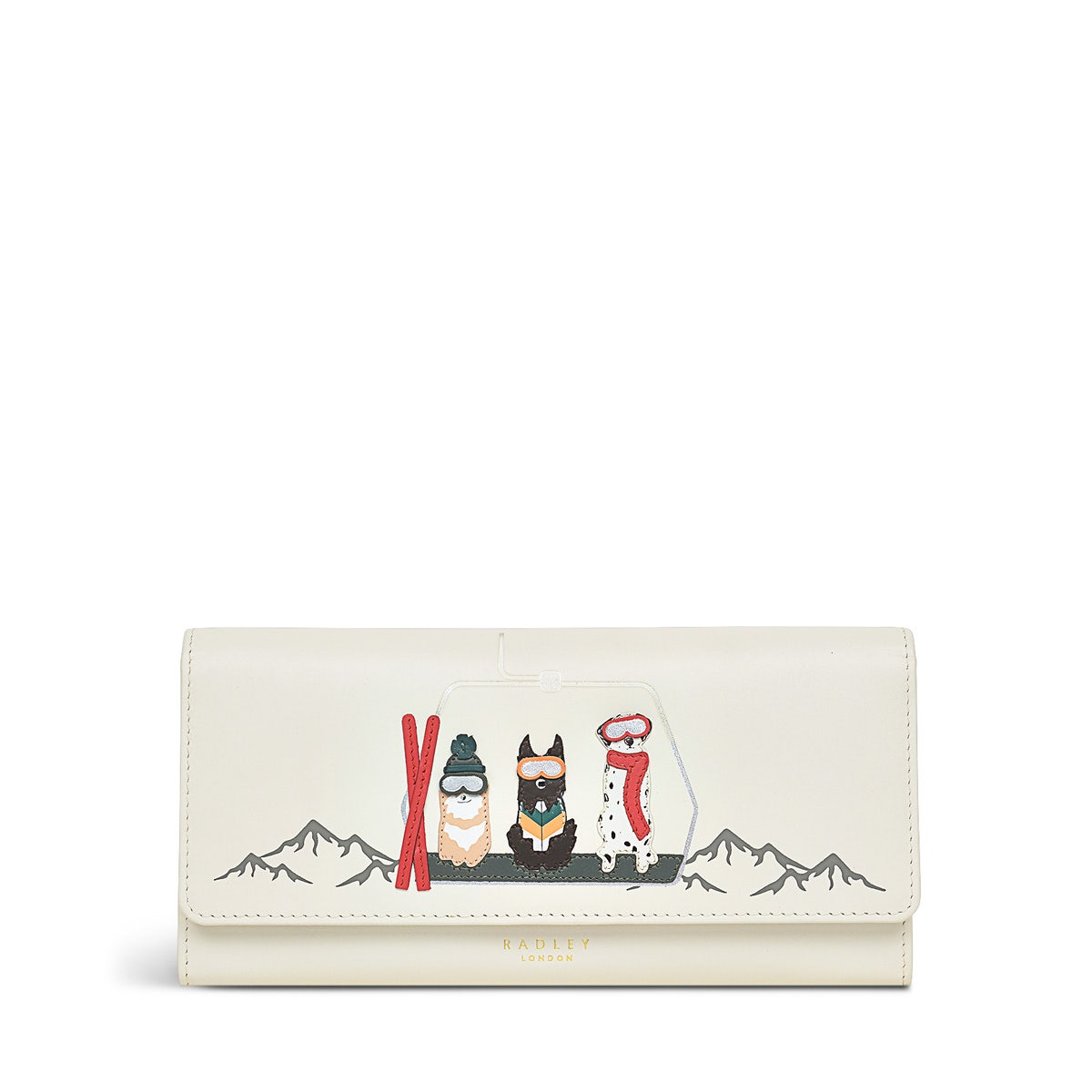 Ski Dogs Leather Large Flapover Wallet in Chalk - S8919109