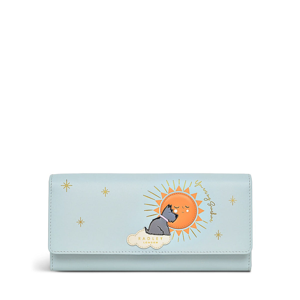 You Are My Sunshine Leather Large Flapover Wallet in Seafoam - S9299367