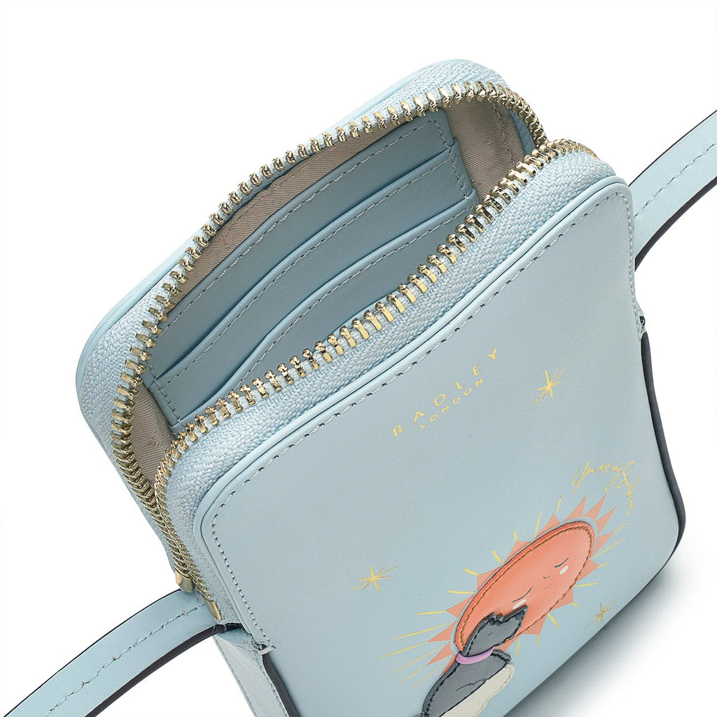 You Are My Sunshine Leather Medium Zip Around Phone Crossbody in Seafoam - S9300367