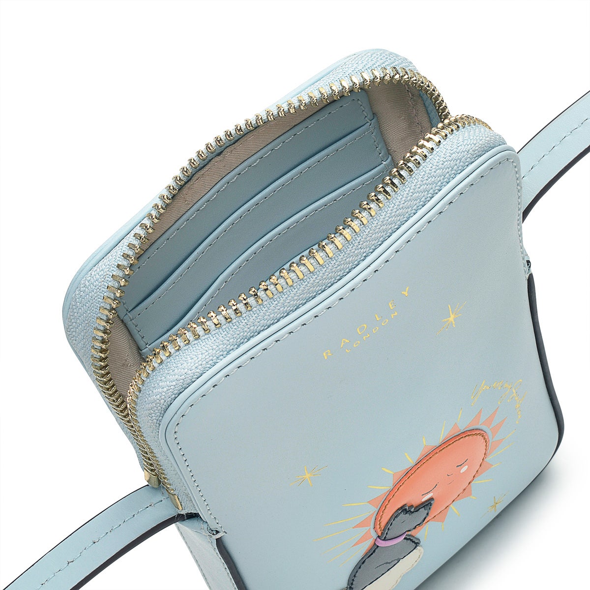 You Are My Sunshine Leather Medium Zip Around Phone Crossbody in Seafoam - S9300367