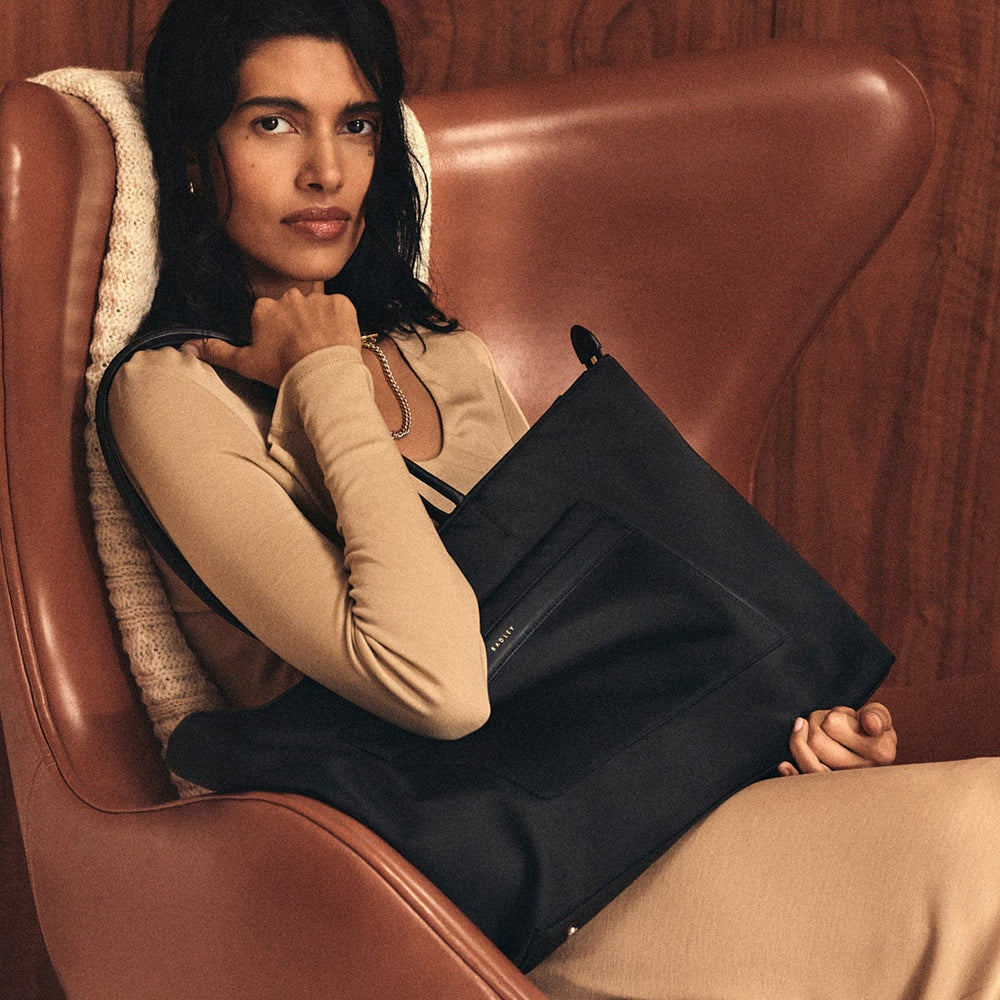 Holland Park Fabric Large Ziptop Tote Bag in Black - H2056001