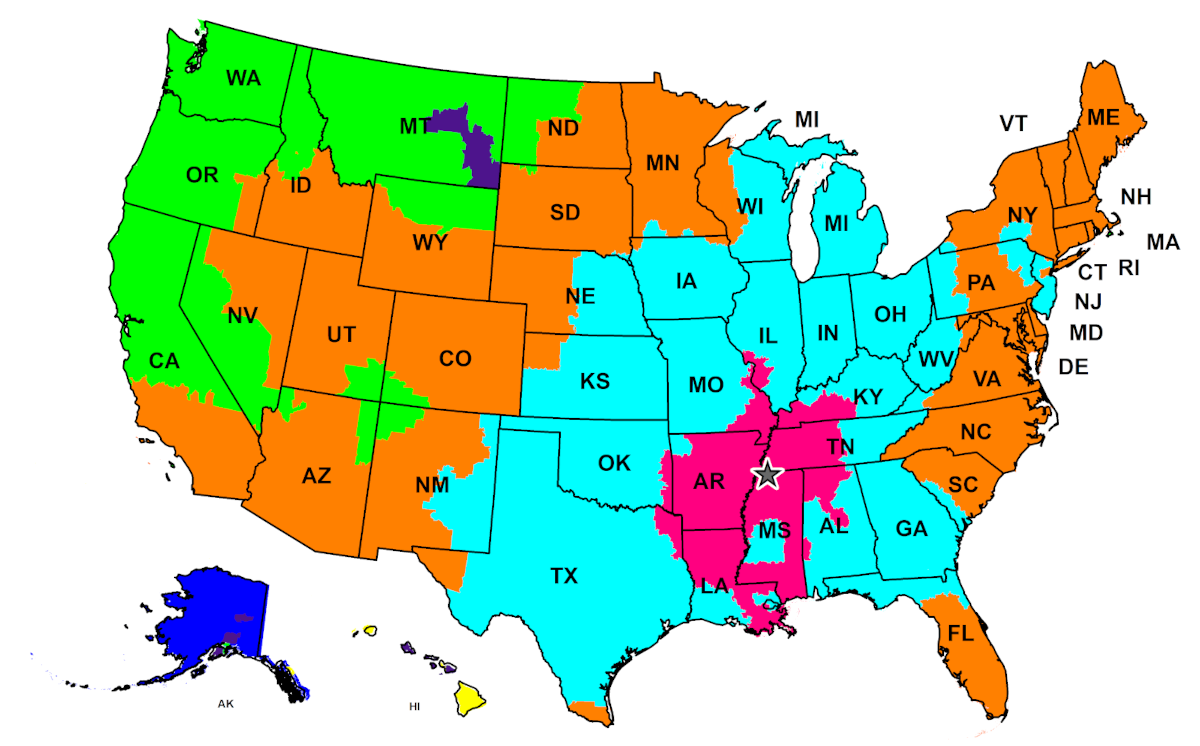 Color coded map of last order dates for holidayshipping